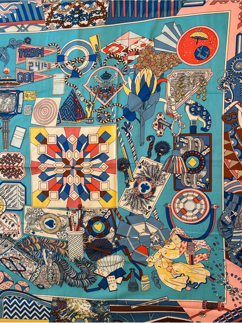 Turquoise Multi-Color Decorative Silk Scarf Designer Inspired 90 x 90 cm